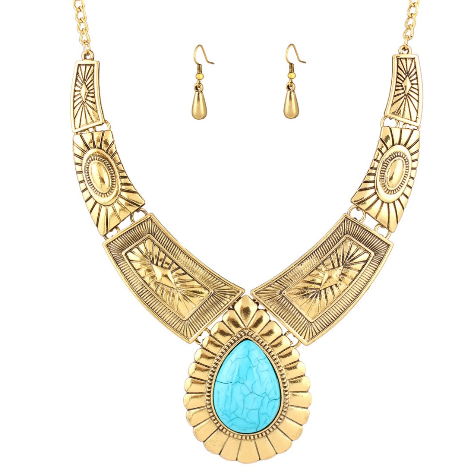 Meninas jasmim vestir-se jóias aladdin cosplay metal exagerado gota tnecklace com retro turquesa padrão clavícula corrente