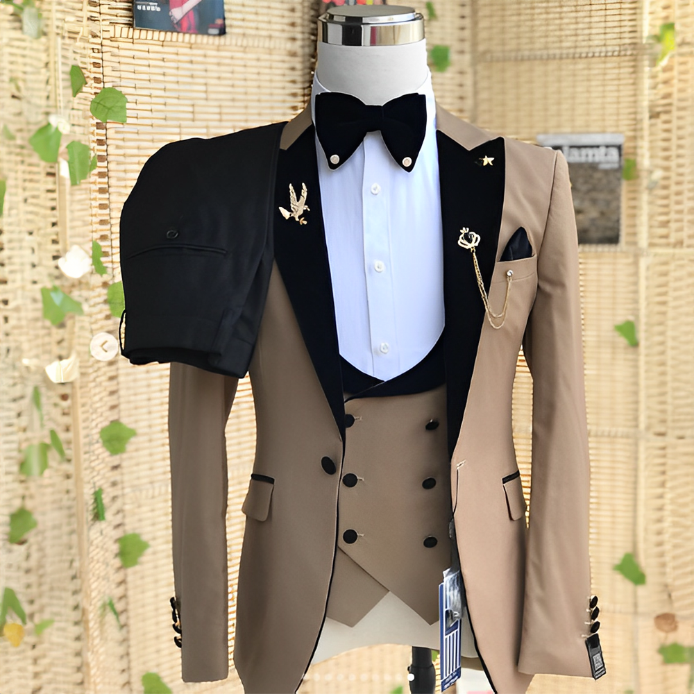 Completo da uomo in 3 pezzi da matrimonio (giacca, pantaloni, gilet), smoking da sposo, giacca formale, abito elegante da uomo