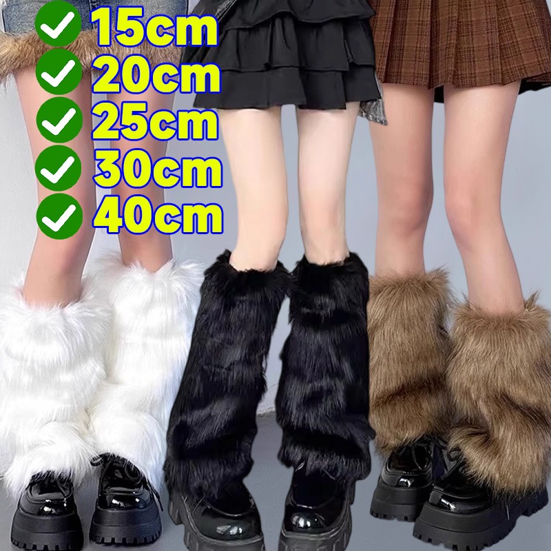 Jambières gothiques Punk noir blanc gris Imitation fourrure de loup Y2k hiver chaud JK bottes en fourrure chaussettes Jk bas hip hop longueur genou