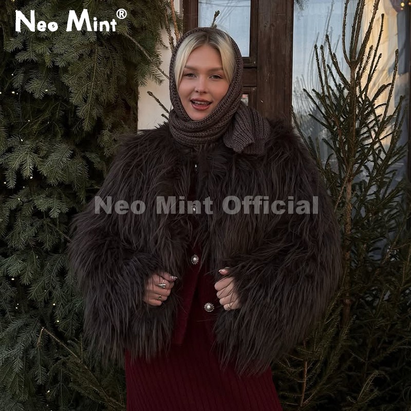 Neo hortelã inverno 2025 borlas casaco de pele sintética para mulheres elegante chique jaqueta de pele de raposa peluda casaco de pele menina desgrenhado outerwear