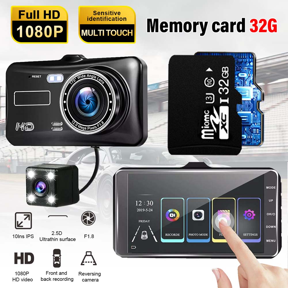 4 "Dashcam Pro Auto Camera Recorder Dubbele Voor En Achter Hd 1080P Nachtzicht Uk
