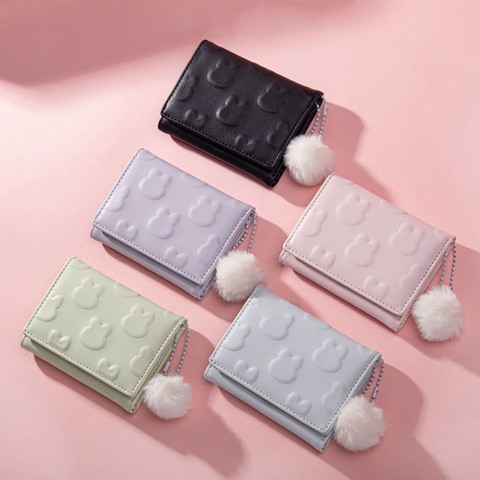 Cute Cartoon Rabbit Coin Purse Women Short Foldable PU Wallet Card Holder Girls Pink Clutch Bags Trendy Candy Color Wallets