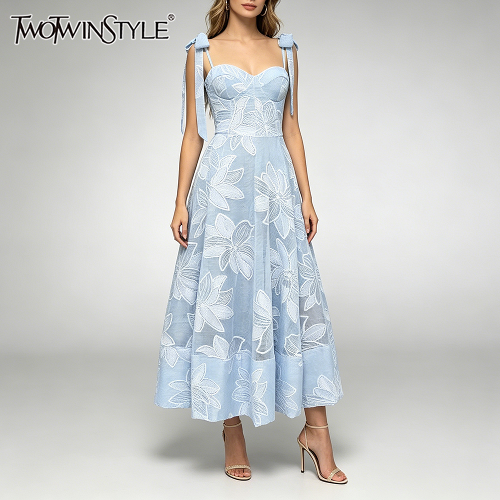 TWOTWINSTYLE Einfarbiges Schlankmachendes Kleid mit Schleife für Damen Quadratischer Ausschnitt Ärmellos Patchwork Reißverschluss Elegante Kleider Damenmode