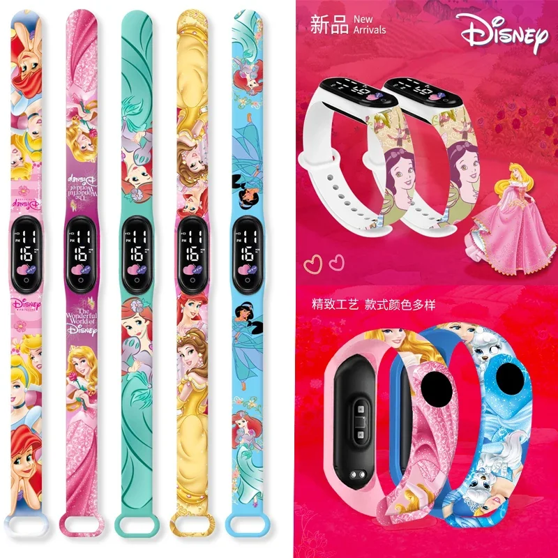 Disney princesa crianças relógio digital dos desenhos animados figura de ação neve branca led toque à prova dwaterproof água relógio eletrônico brinquedos para crianças