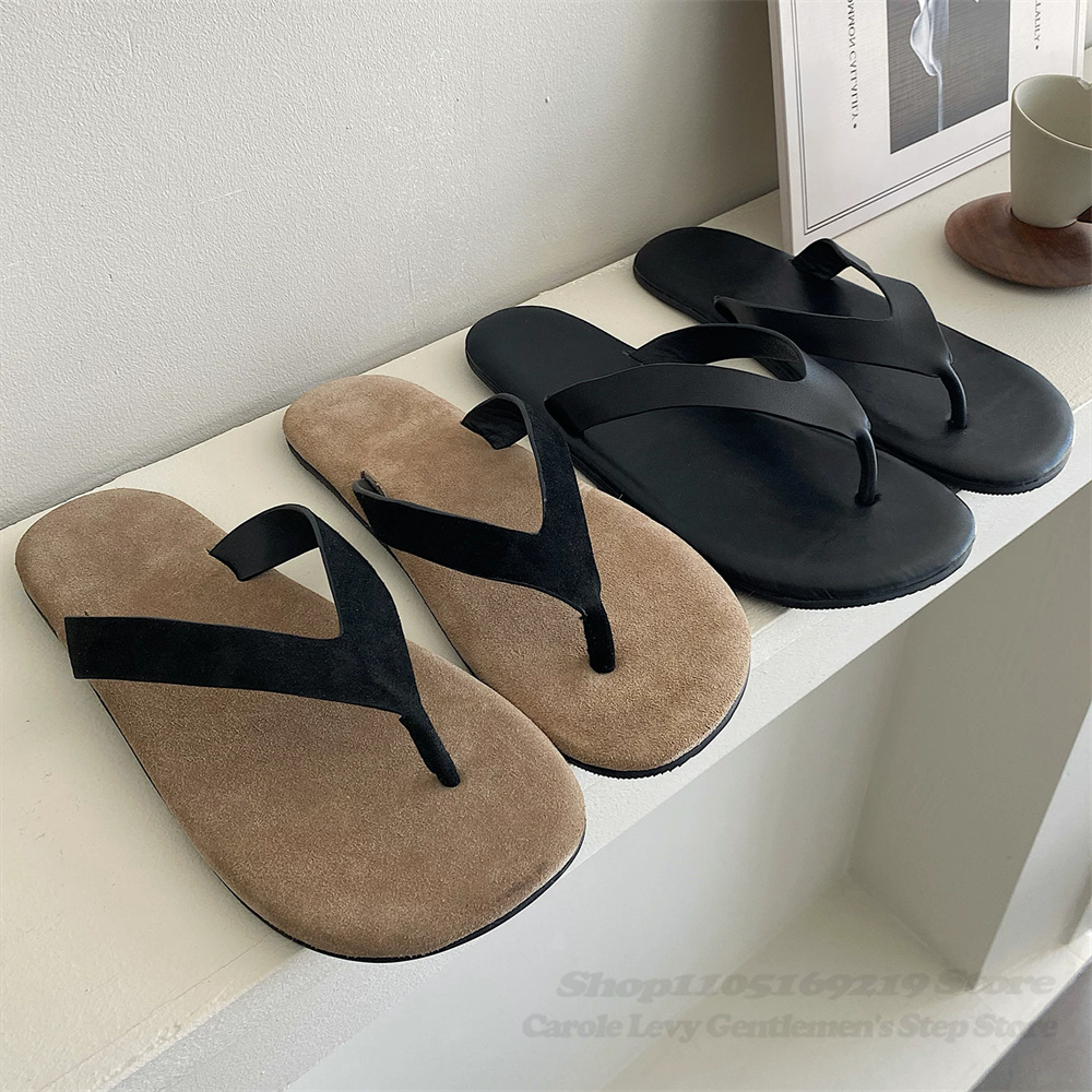 Vintage-Stil Kuhwildleder Clip-On Flip-Flops für Herren – Neue rutschfeste Leder-Slipper für den Sommer – Bequeme Casual Mules zum Hineinschlüpfen