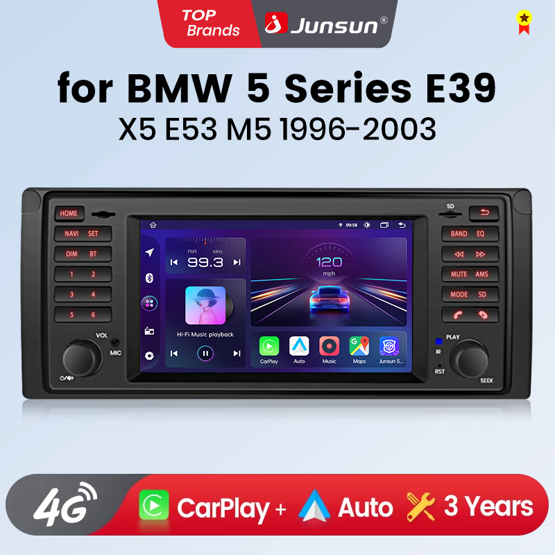 Junsun Bezprzewodowy CarPlay Android Auto do BMW E39 1996-2003, do BMW serii 5 E39 X5 E53 M5 1996-2003, do radia samochodowego, inteligentne systemy samochodowe, radio samochodowe