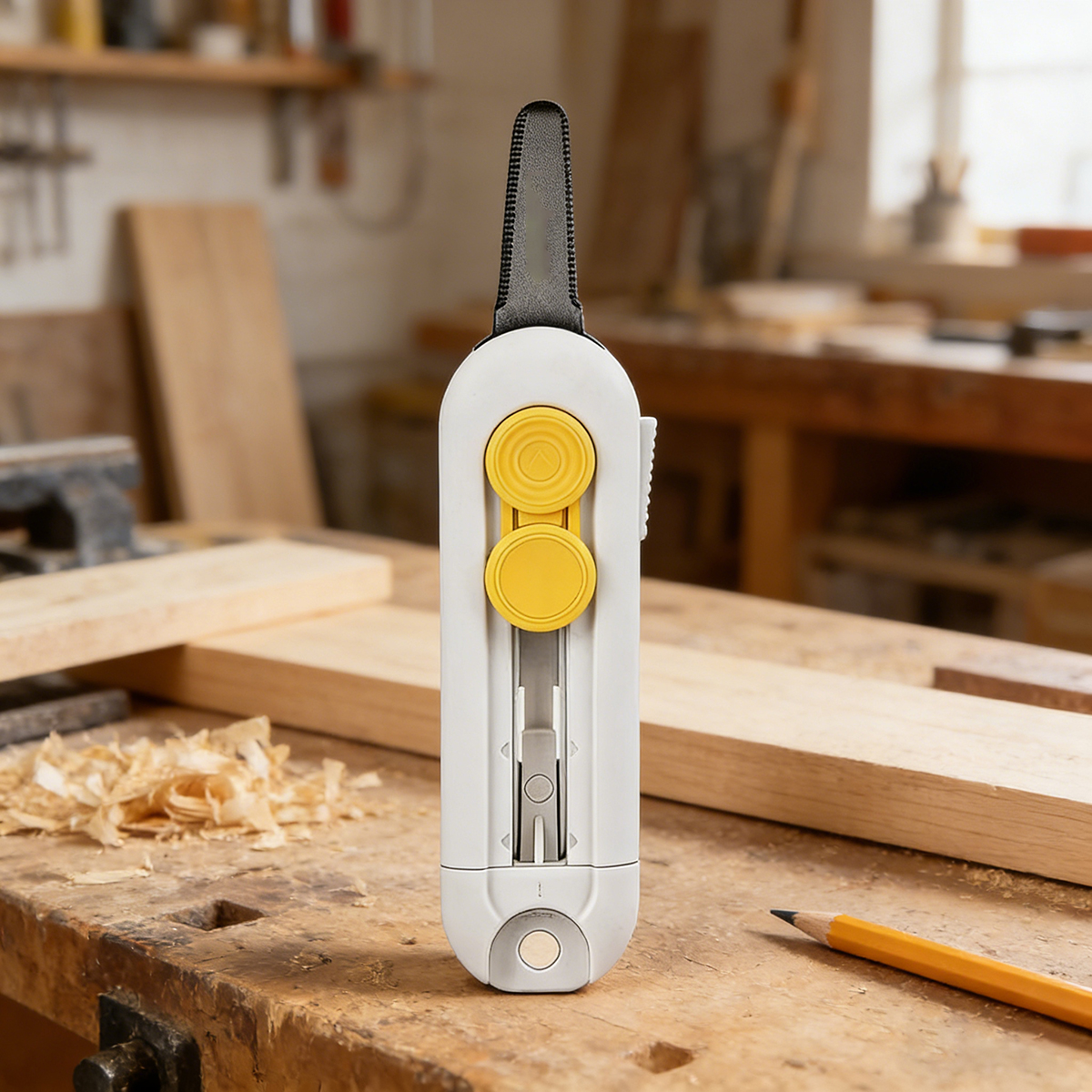 Mini-Kartonschneider mit Magnetverschluss und Sicherheitsverriegelung zum Öffnen von Paketen und Kartons, perfekt für den Heimgebrauch. ﻿