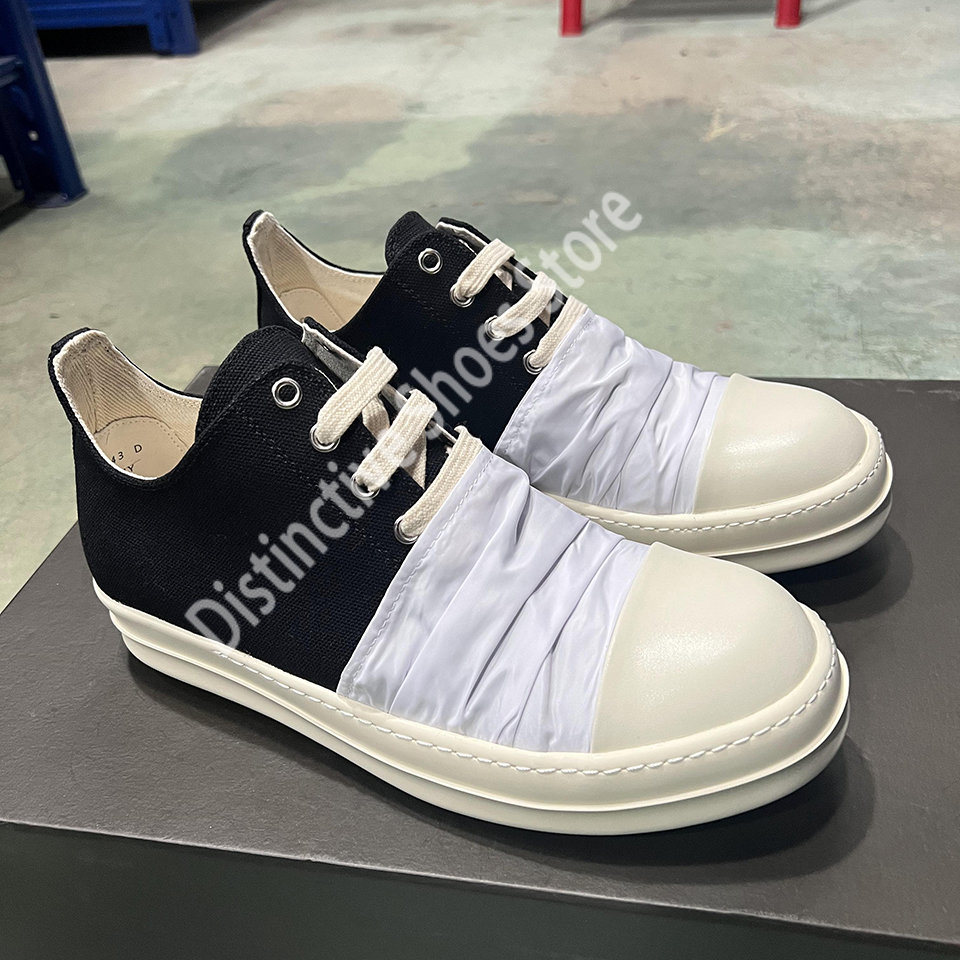 Sepatu Kanvas Satin Berlipat Pria Wanita Hitam Putih Sepatu Platform Tebal High Street Sepatu Kasual Bertali Ukuran Besar