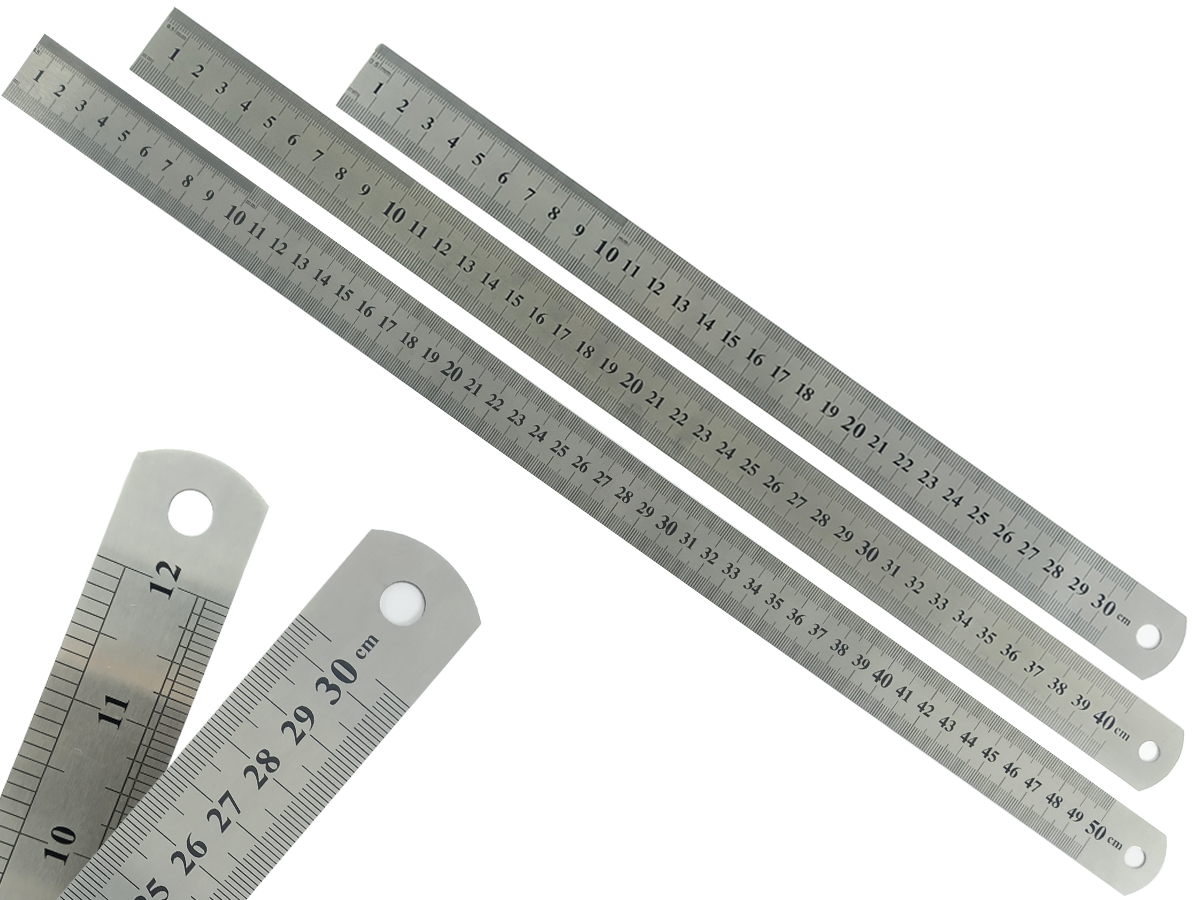Zestaw 3 linijki ze stali nierdzewnej metalowe niskie reliefowe oznakowanie szkolne zastosowanie biura profesjonalny inżynier 40 50 i 60 cm