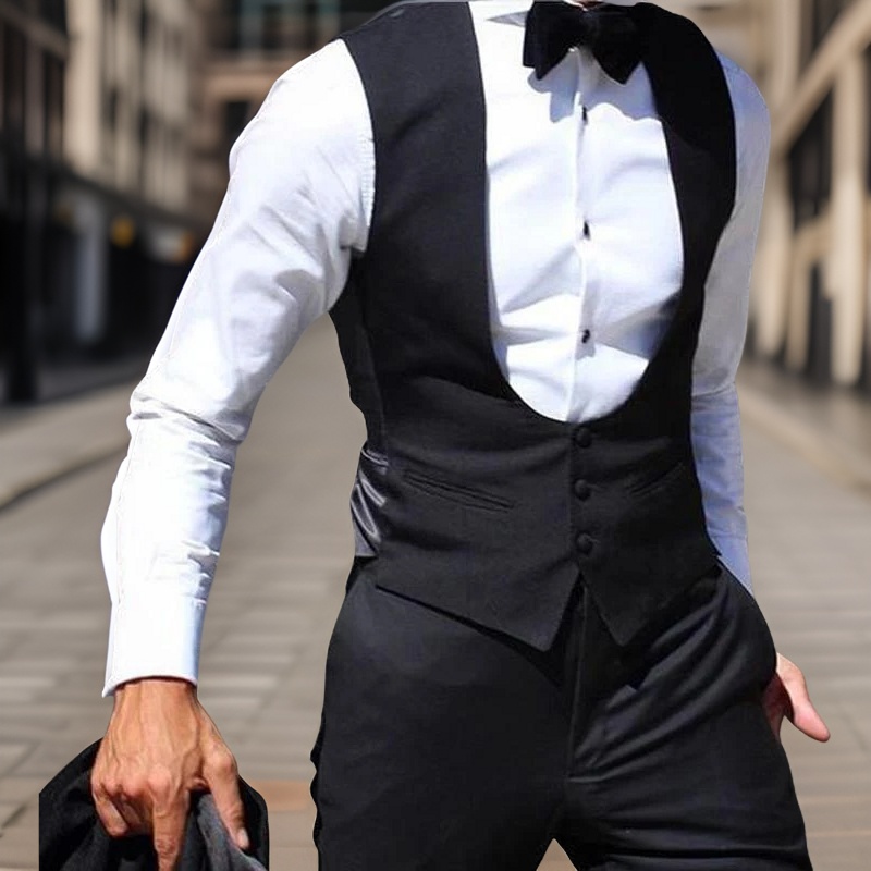 ผู้ชายสีดำสำหรับงานแต่งงานเจ้าบ่าว Tuxedo One Piece Slim Fit เสื้อกั๊กสีทึบชาย Fashoin Coat เสื้อผ้า