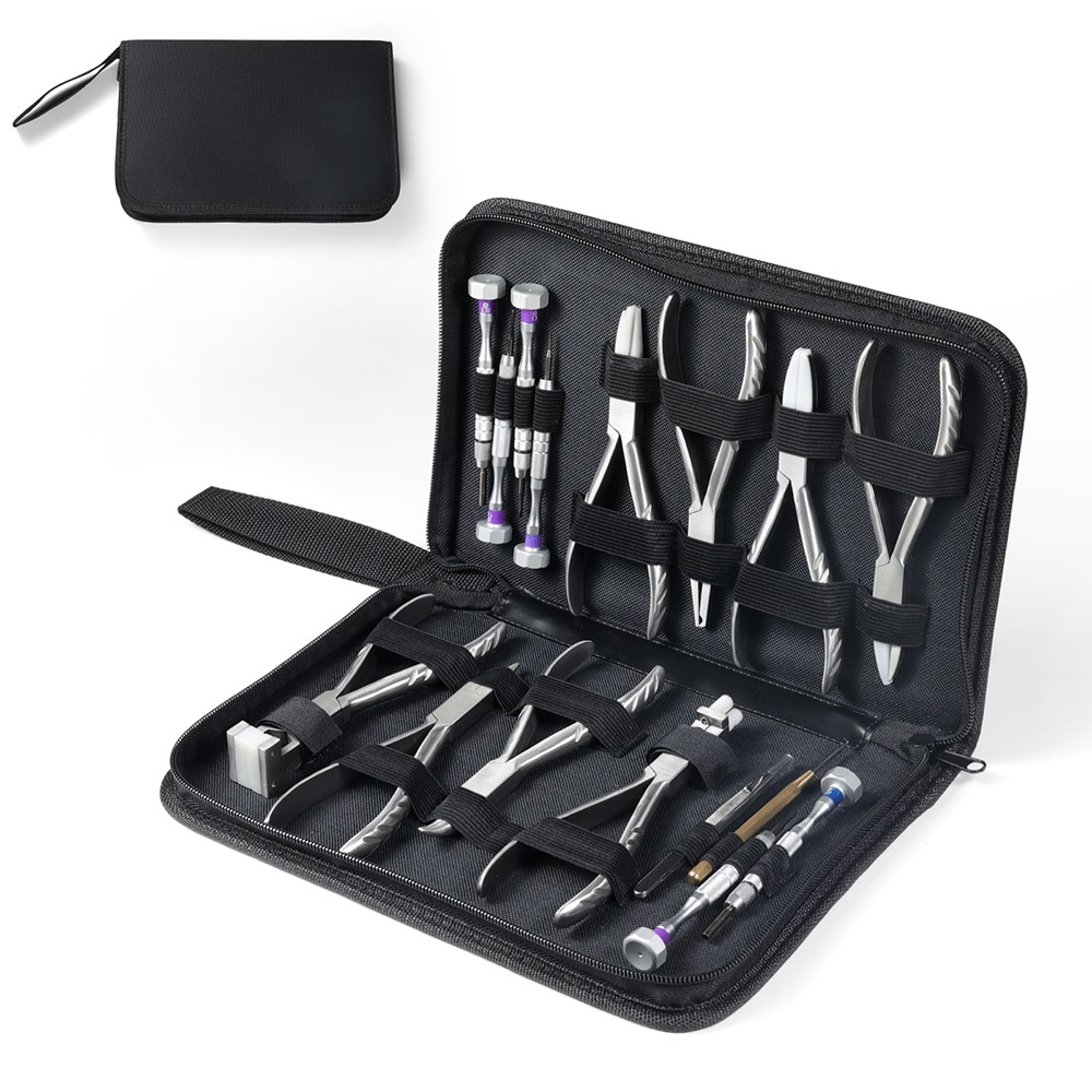 Pince de réparation de lunettes optiques, tournevis, pince à épiler, jeu de crochets de fil, Kit d'outils manuels d'entretien de lunettes, poche en Nylon