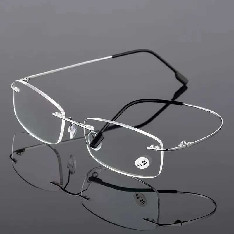 Óculos de leitura sem aro ultraleves TR90 Memory Titanium para homens e mulheres, óculos presbiópicos, + 1.0, + 1.5, + 2.0, a + 3.5, + 4.0
