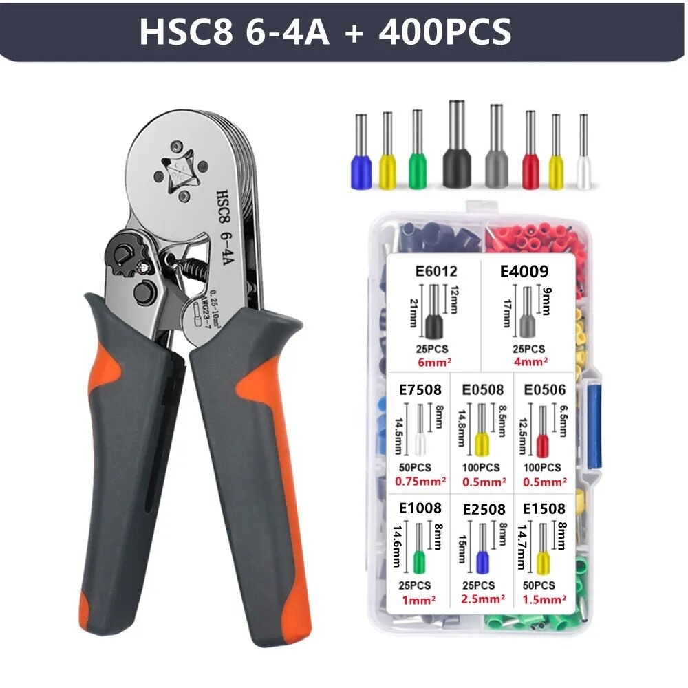 Mangas de virola, herramientas de prensado de terminales, Mini alicates eléctricos HSC8 6-4/6-6(0,25-10mm2/0,25-6mm2), abrazadera de reparación de conexión de cable