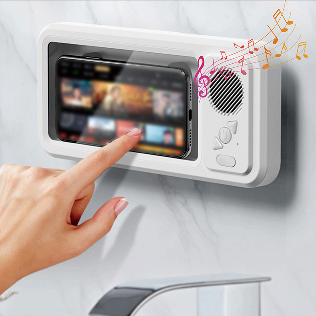 Scatola per telefono cellulare impermeabile per bagno Altoparlante Bluetooth Audio Bagno Supporto per TV Supporto per telefono cellulare 360 °   Touch screen con rotazione