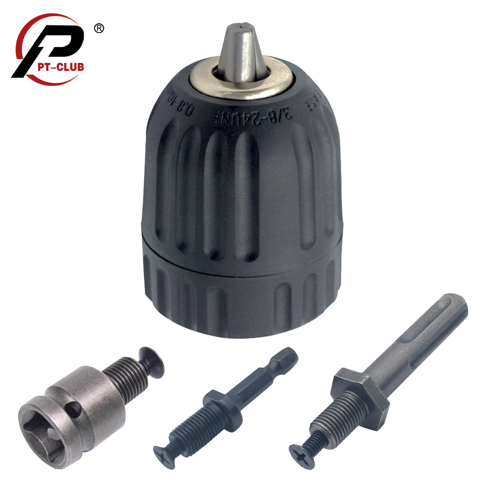 Convertidor de mandril de taladro preciso sin llave de 0,8-10 mm Adaptador de cambio rápido de rosca de 3/8 "- 24UNF Vástago SDS-Plus 1/4" Hex.