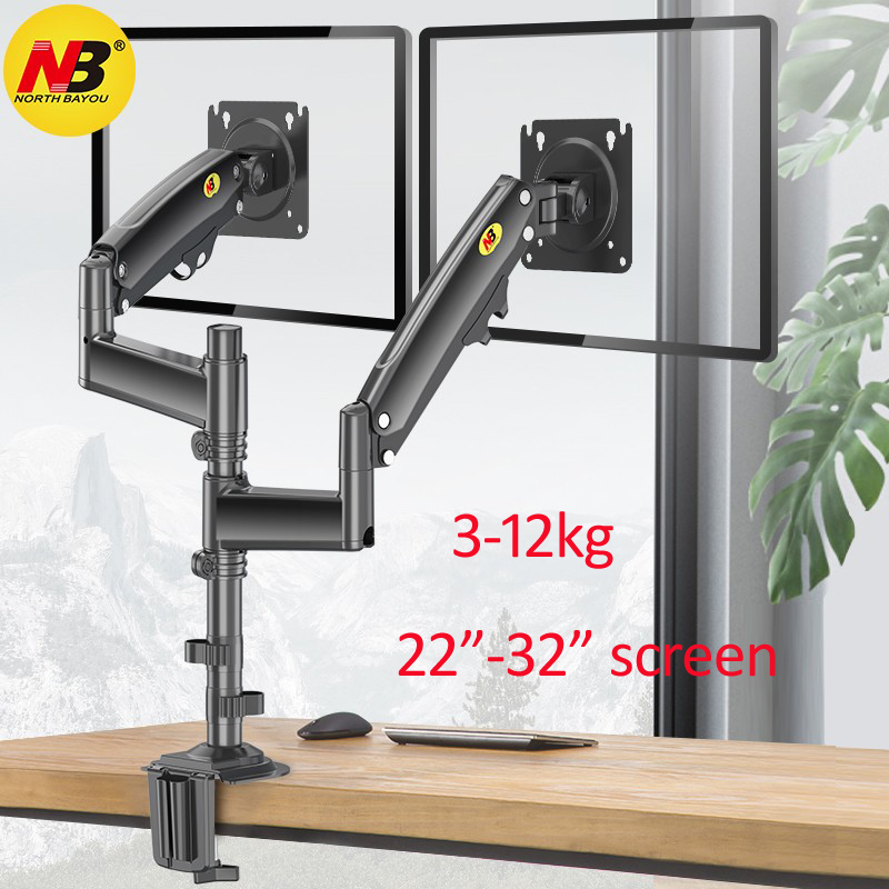 NB NEW H180 22'-32' Gas Spring Double Monitor Desk Holder Arm Full Motion LCD TV Mount 2-12kg Ergonomica Long Arm Clamp Grommet