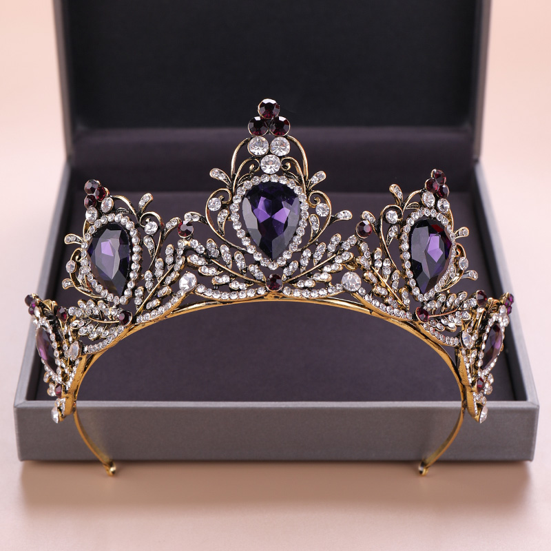 Vintage Hochzeit Haarschmuck Lila Strass Kristall Krone Braut Kopfschmuck Königin Krone Braut Haarschmuck Schmuck