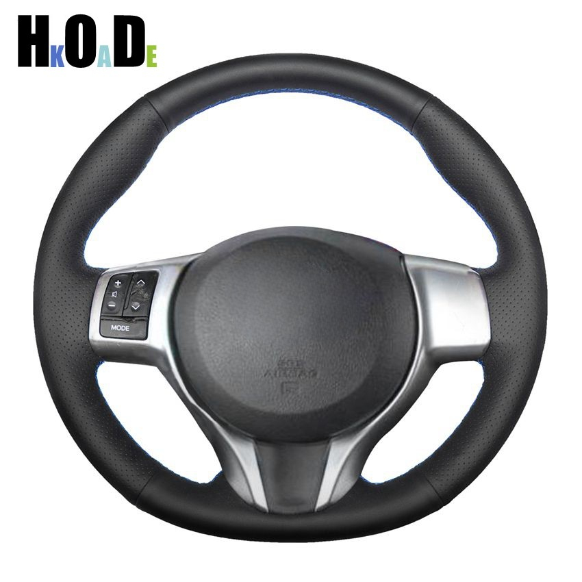 Czarny PU sztuczna skóra ręcznie szyte osłona na kierownicę do samochodu Toyota Yaris 2012 2013 2014 2015 2016 2017 2018