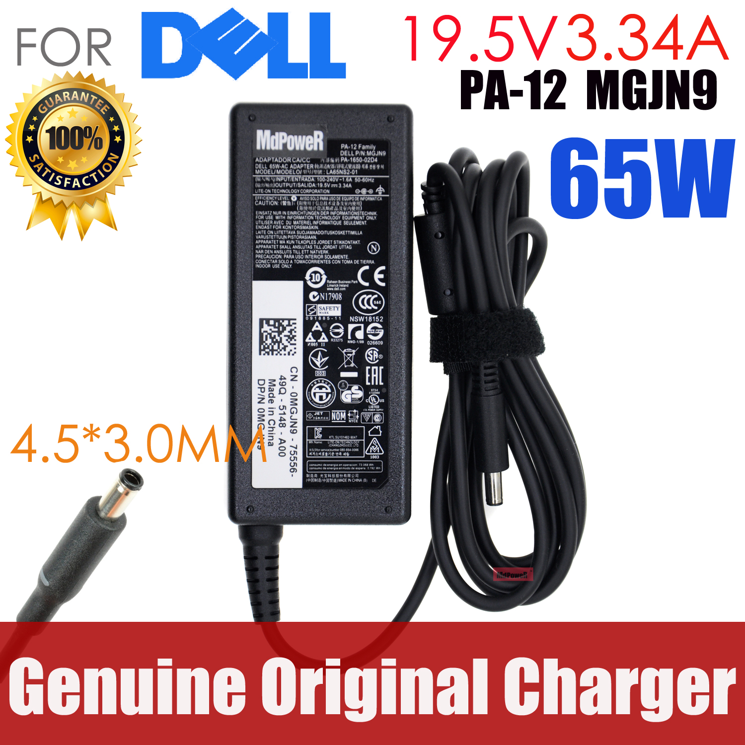 Original 19,5 V 3,34 A 65 W Laptop-Ladegerät AC-Adapter für Dell Vostro 15 3561 3562 3565 3568 3572 3578 5568 5370 XPS 13 9333 9344