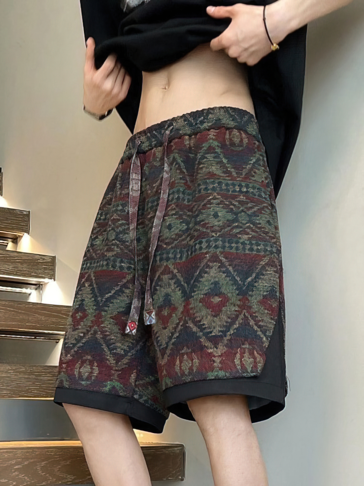 Y2k vintage étnico verão praia shorts homens baggy perna larga casual capris calças esportivas masculinas oversize correndo shorts 2025