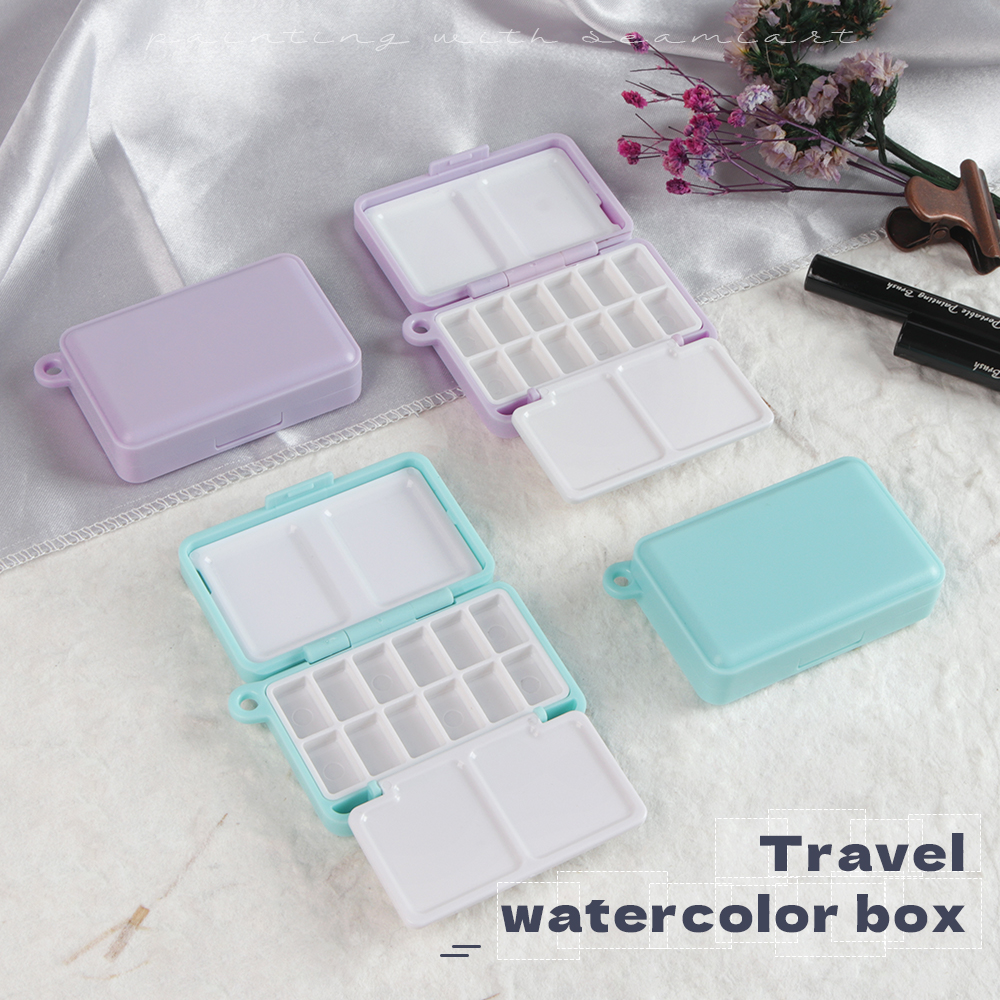 SeamiArt 1 peça mini caixa de pintura de plástico portátil para viagem para subpacote de pintura em aquarela 2 opções de cores