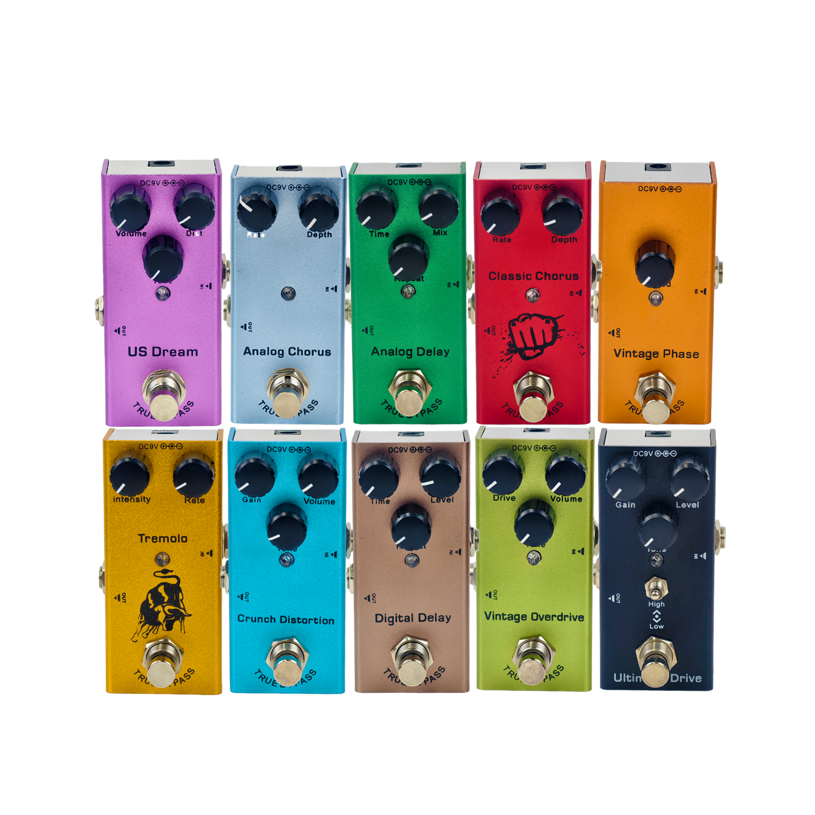 Gitara Stompbox Essential Series: Vintage Overdrive, US Dream, Classic Chorus, Tremolo, Analog/Digital Delay, Ultimate Drive.