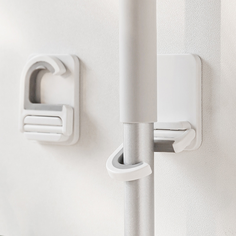 Soporte de pared para fregona y escoba, colgador autoadhesivo para fregona, estante organizador para cocina, baño, gancho de almacenamiento multiusos