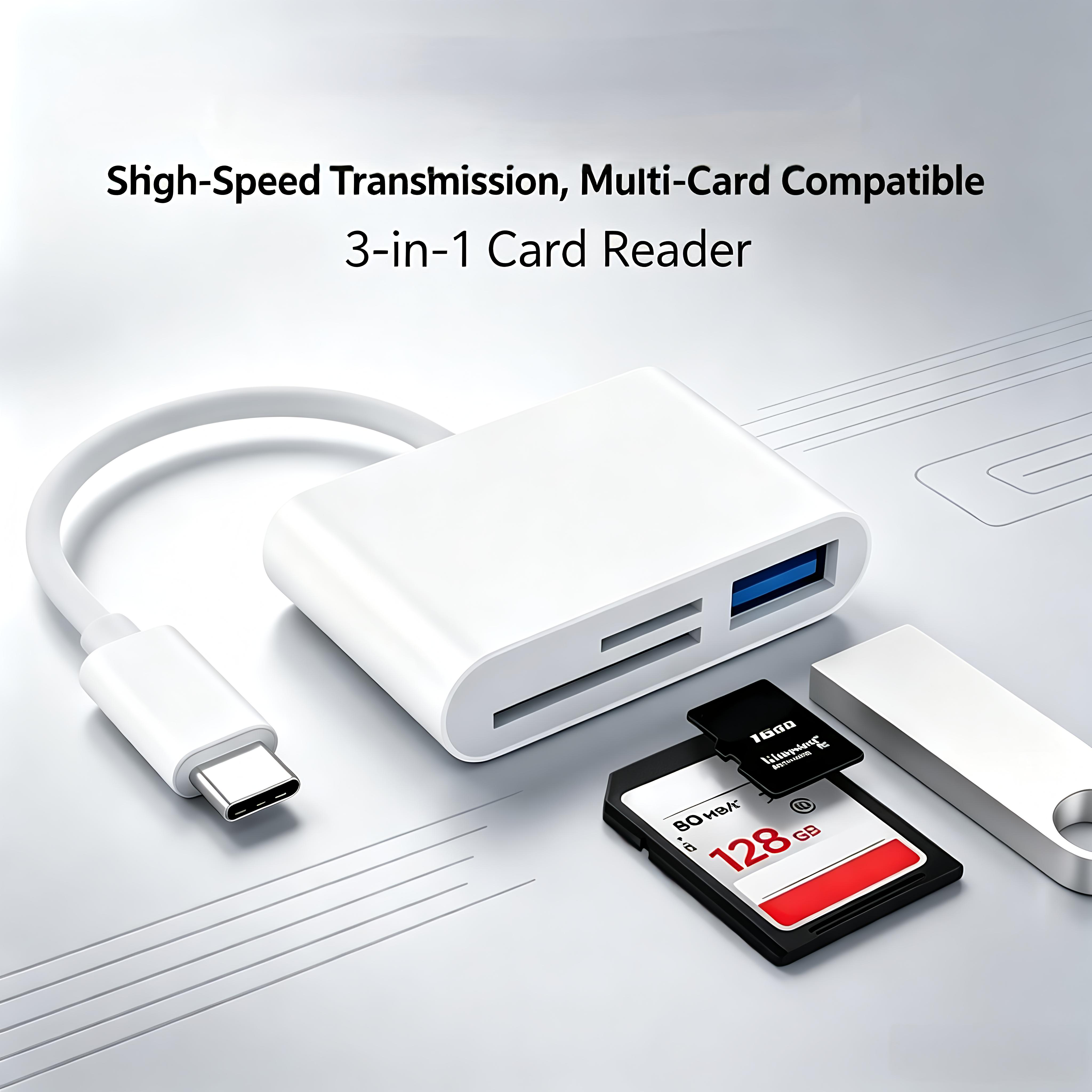 Adapter 3-w-1 Type-C Czytnik Kart Pamięci TF SD High-Speed OTG USB C USB 2.0 Złącze do MacBooka Adapter USB Type