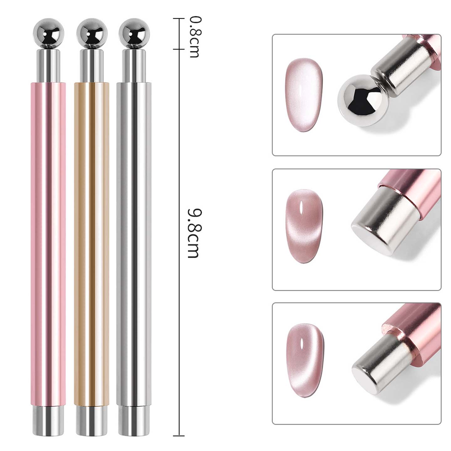 Nail Art Nail Magnetic Stick Cat Eye Magnetic Ball Aluminum Handle Cylindrical UV Gel Magnet Tools Double End Nail Design Tools