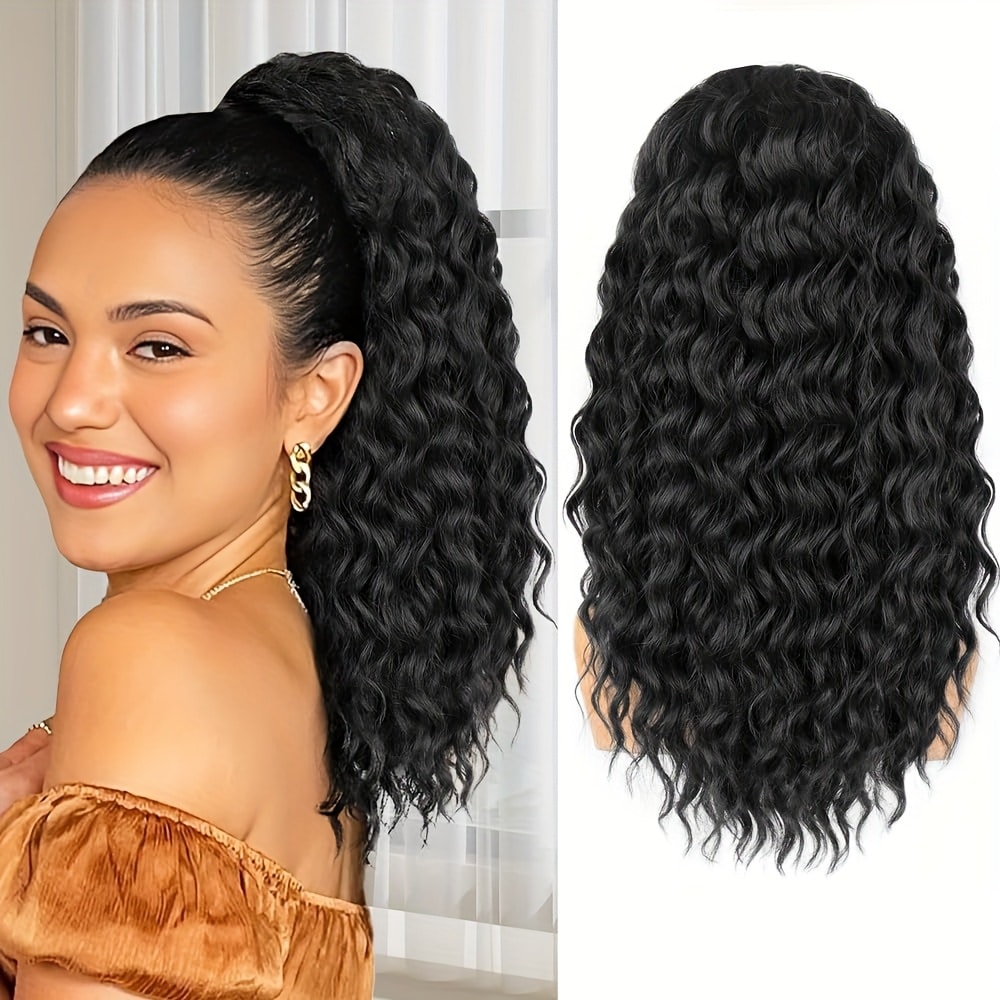 Ekstensi Rambut Kuncir Kuda, Ekstensi Rambut Kuncir Kuda Keriting untuk Wanita, Ekstensi Rambut Jepit Keriting 14/18/22 Inci, Rambut Sintetis