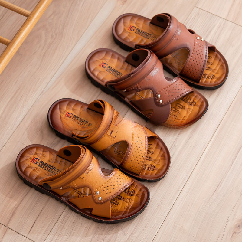 Sandalias de cuero para exteriores, zapatillas de punta abierta, antideslizantes, transpirables, de doble uso, informales y cómodas, novedad de verano