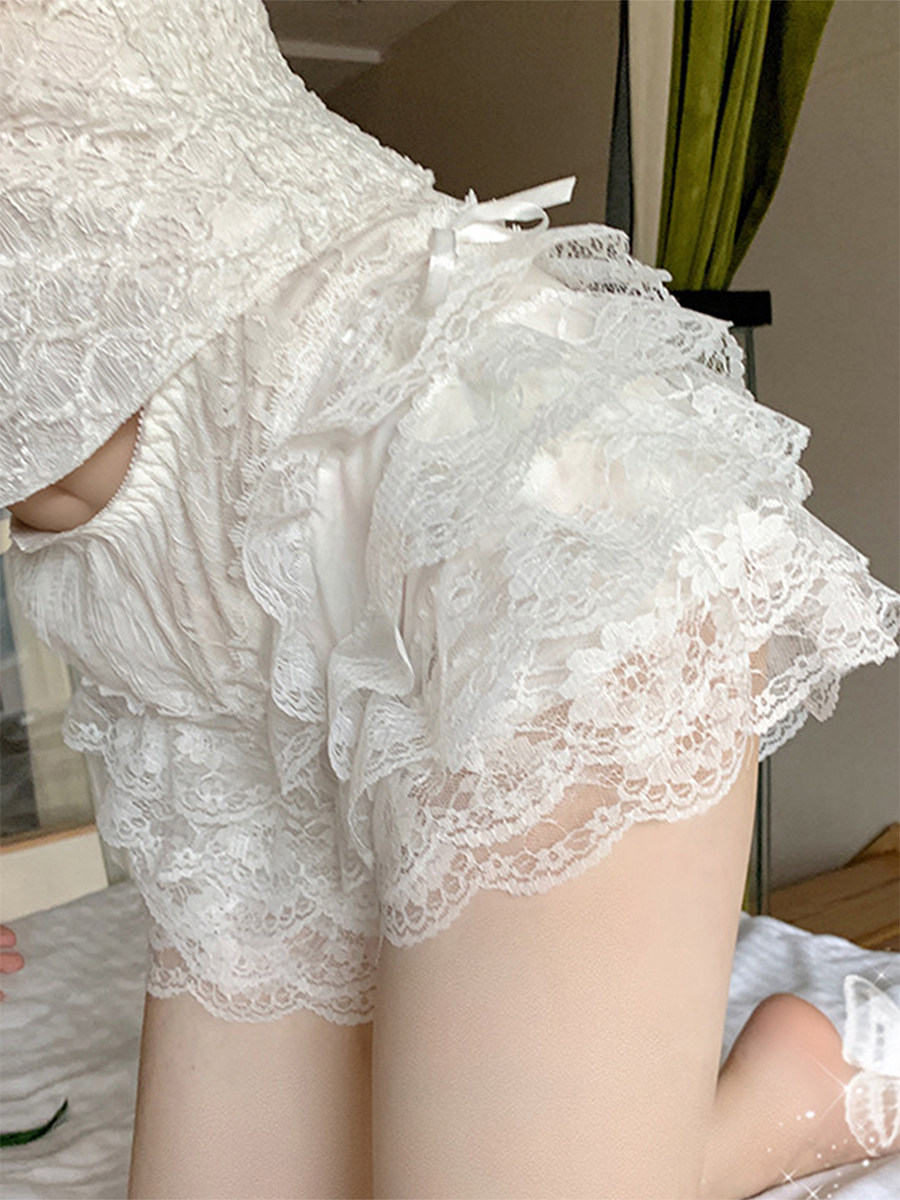Women Lace Ruffle Shorts Kawaii Lolita Bloomers Layered Boxer Shorts Cute Pumpkin Pants Boy Shorts Bottoms