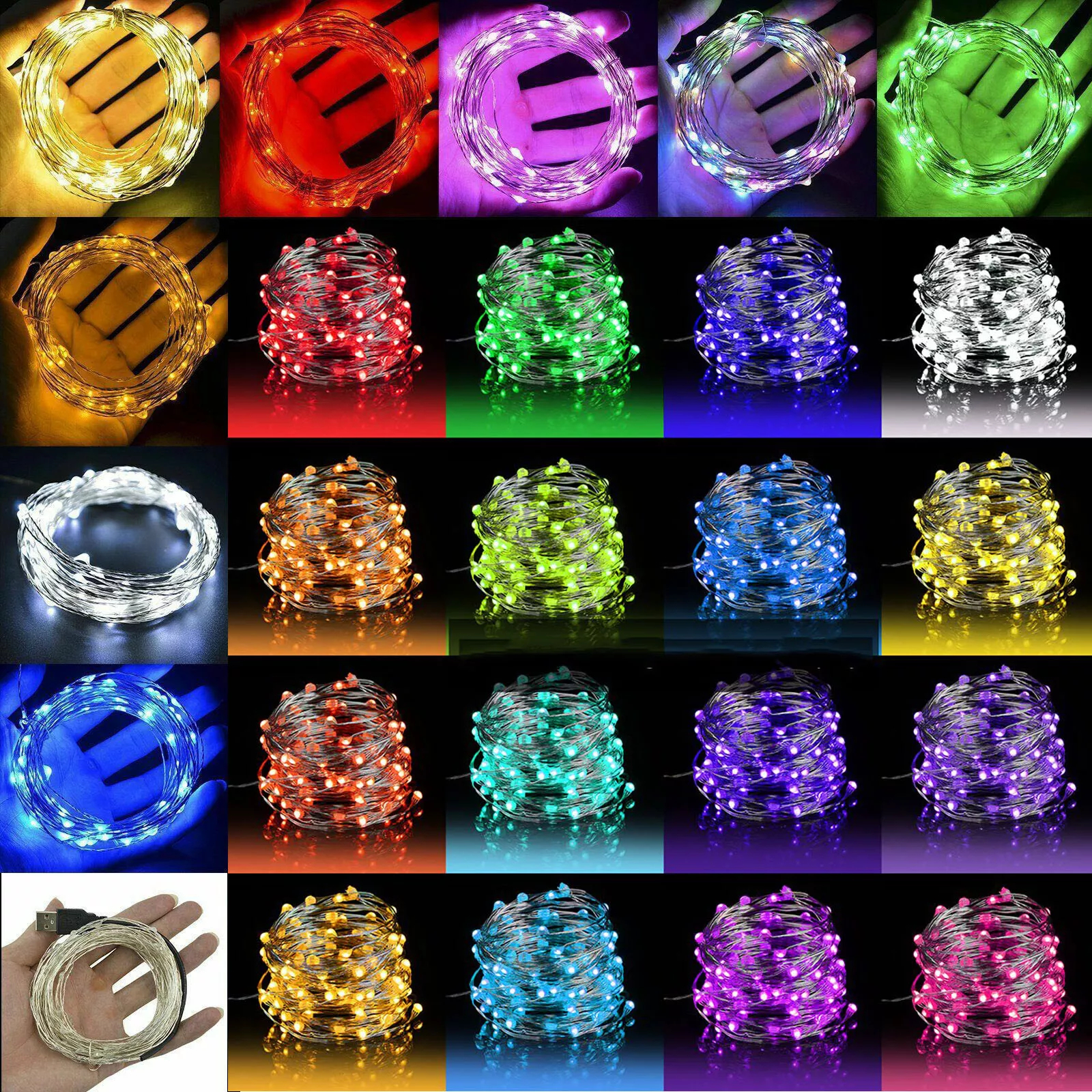 5 メートル/10 メートル銅 LED ストリングライト USB 接続防水フェアリーライトストリップ白赤青緑紫ピンクパーティーの装飾