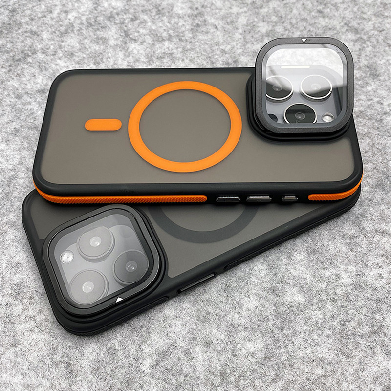 Ochrona obiektywu ze szkła, uchwyt kompatybilny z MagSafe, etui na iPhone 17 16 14 13 12 11 15 Pro Max Plus, matowe, magnetyczne, odporne na wstrząsy, z bumperem.