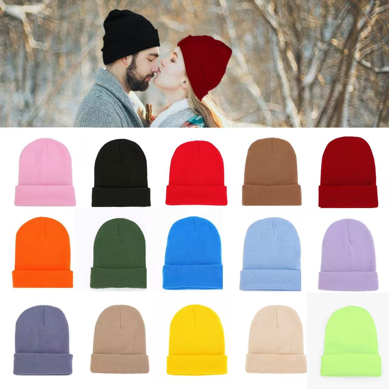 Chapéus de inverno para unissex novos gorros de malha sólida bonito chapéu senhora outono feminino gorro bonés mais quente masculino casual boné atacado