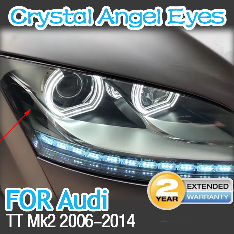 Dla AUDI TT Mk2 2006-2014 Reflektor Retrofit Akcesoria samochodowe 6000K Biały DTM-Style Kwadratowe dolne LED Angel Eyes Zestaw pierścieni