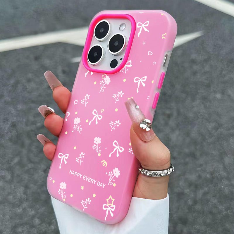 Case voor Samsung Galaxy S26 S24 Ultra S25 Plus Cartoon Roze Bloem Kleine Strik Stootbestendige Hoes voor Galaxy S23 S22 S21 FE Fundas
