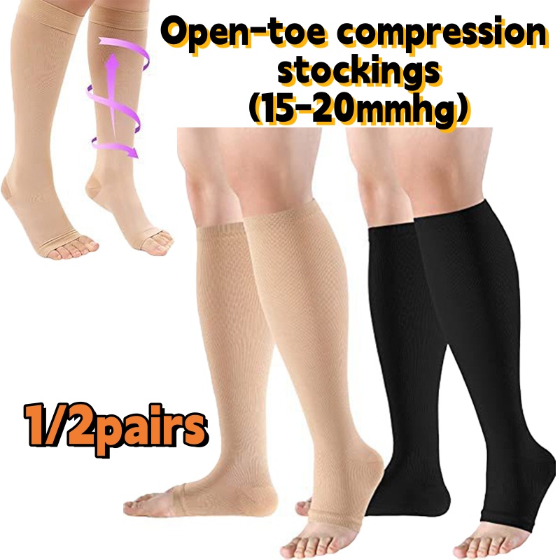 Medias de compresión médicas hasta el muslo para varices, calcetines de presión multifuncionales con punta abierta, calcetines hasta la pantorrilla