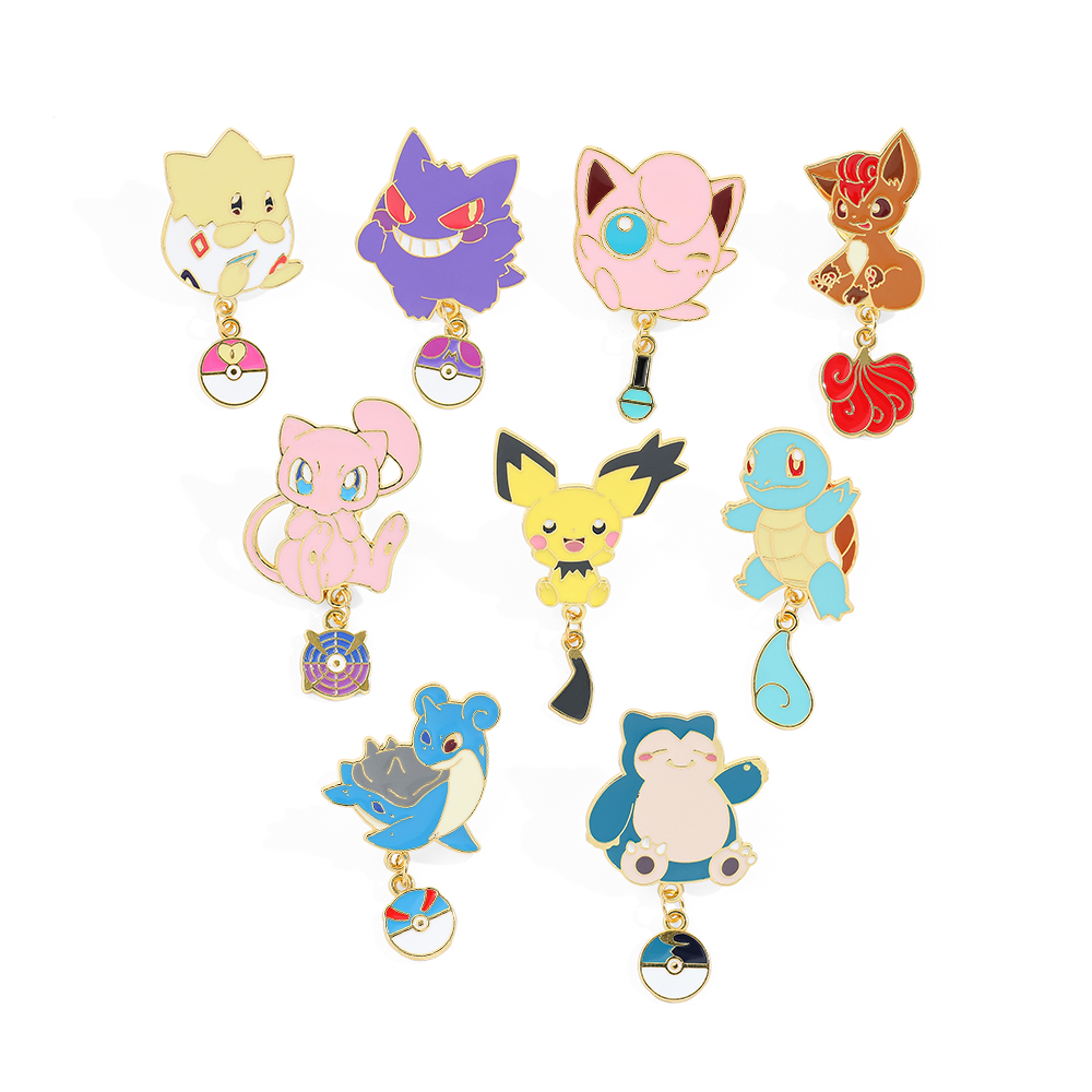 3/4/5/9 sztuk Anime Squirtle broszka kreatywny Gengar łańcuszek emalia Pin moda Elf plecak odzież biżuteria metalowa plakietka akcesoria
