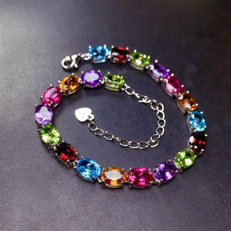 Bransoletka damska 925 Sterling Silver Plated Kolorowa bransoletka z kamienia CZ Słodkie dziewczyny Prezent Fashion Lady Kolorowa bransoletka CZ Biżuteria