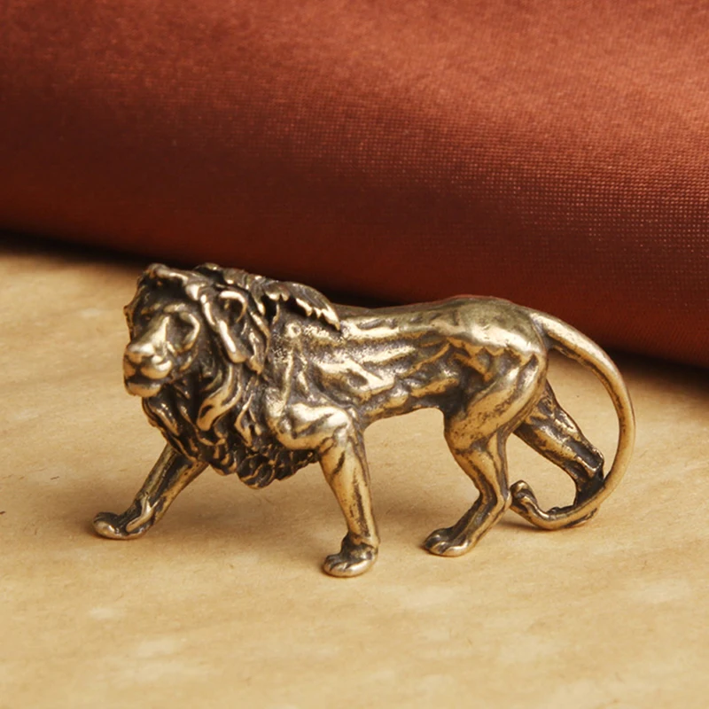 Чистая медь Majestic Lion King миниатюры фигурки украшения для стола винтажная латунь мини-статуя дракона животного домашний декор орнамент