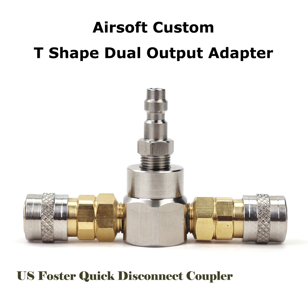 Adaptador de salida dual en forma de T con acoplador de desconexión rápida US Foster para herramienta de aire Airsoft