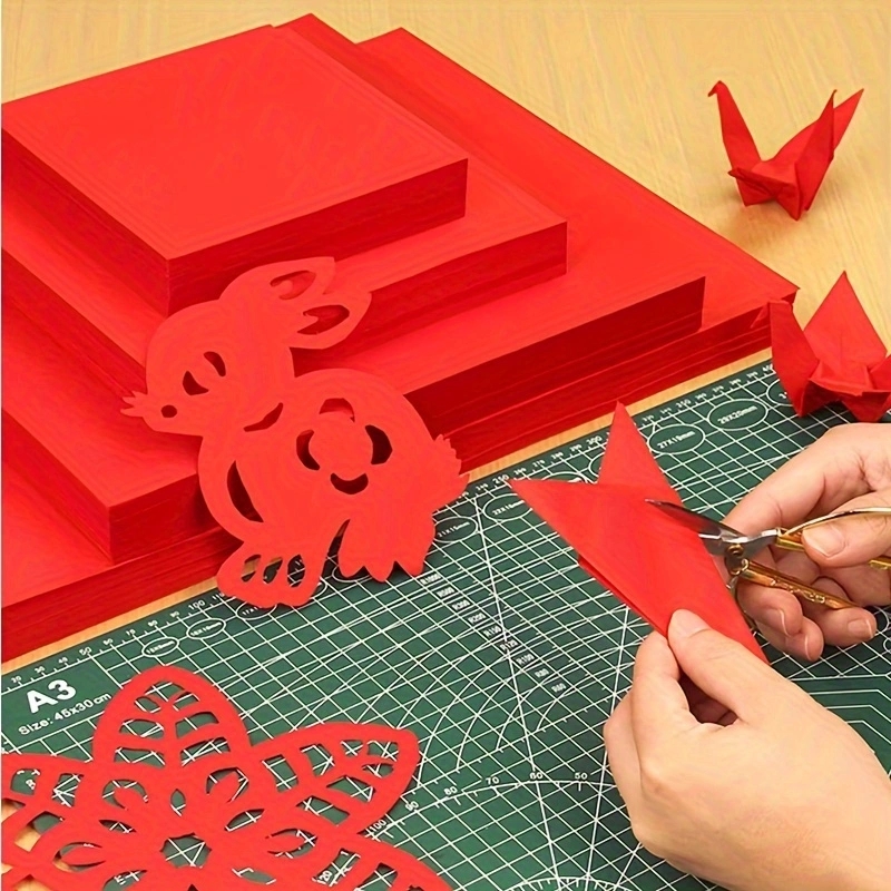 100 piezas de papel cuadrado rojo de doble cara para origami, manualidades, scrapbooking, A4, 80gsm, papel de copia para impresión láser e inyección de tinta.