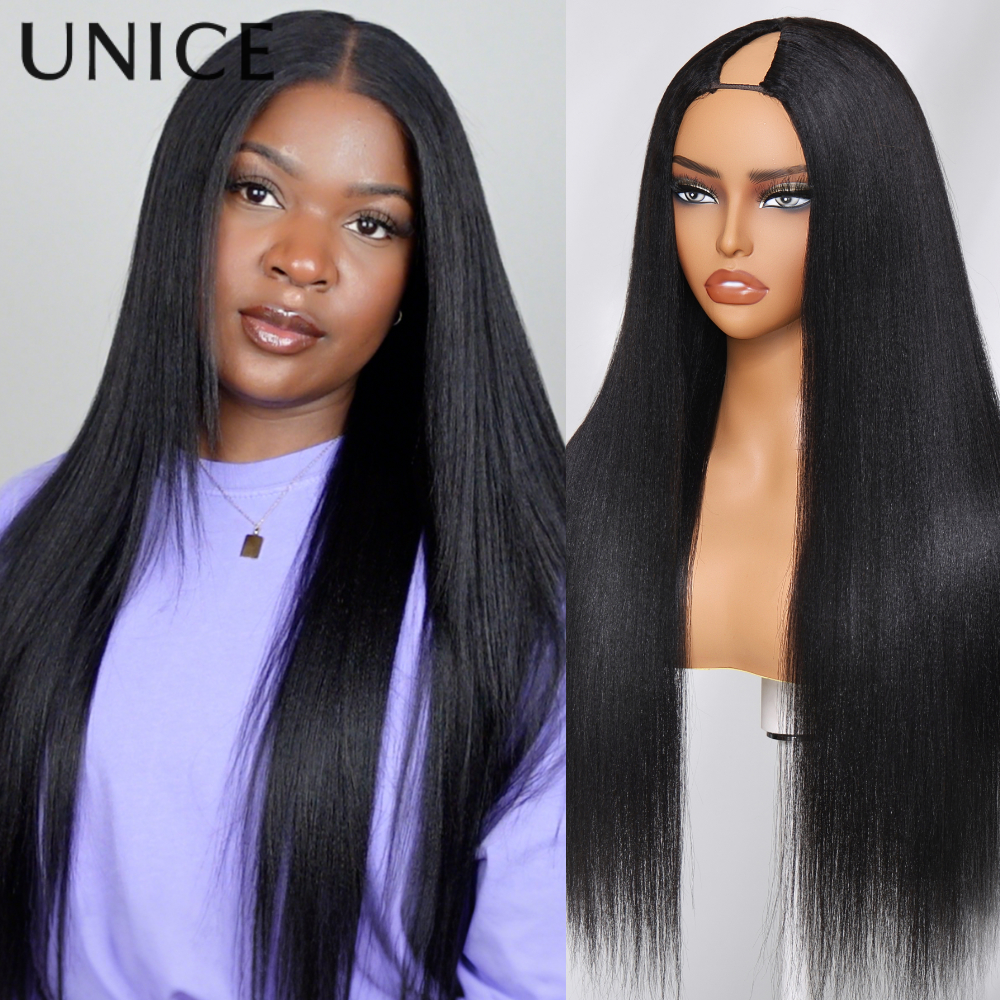Peruca reta da parte de V de UNice Yaki com cordão 100% peruca em forma de V do cabelo humano