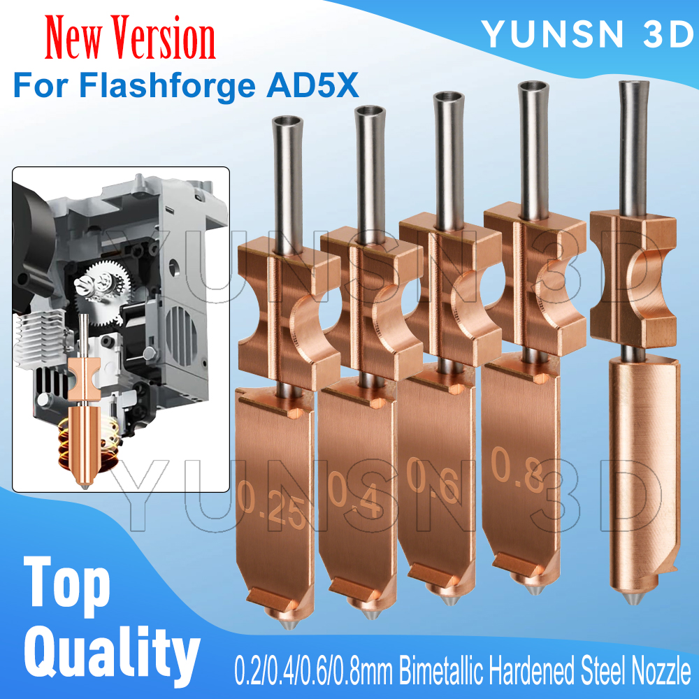 หัวฉีดแบบไบเมทัลลิกสำหรับเครื่องพิมพ์ 3 มิติ Flashforge AD5X รุ่นใหม่ อัพเกรดเป็นหัวฉีดฮอตเอนด์เหล็กกล้าชุบแข็ง ขนาด 0.2/0.4/0.6/0.8 มม. อะไหล่ทดแทน