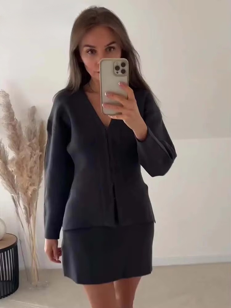 Frauen Stricken Mini Rock Sets Für Frauen 2 Stück Stricken Mantel Frauen Anzüge Neue Zwei Stück Set Frauen Outfit Streetwear kleidung