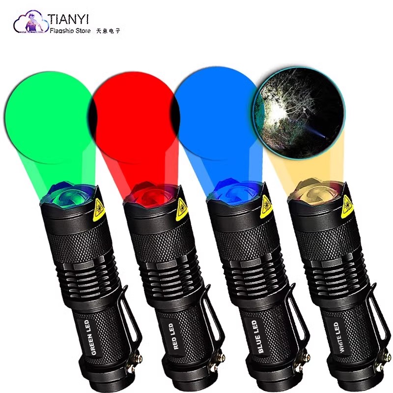 7W 300LM SK-68 1-modi Mini Light Zwart Q5 LED Tactische zaklamp Rood licht, groen licht, blauw licht, wit led-licht
