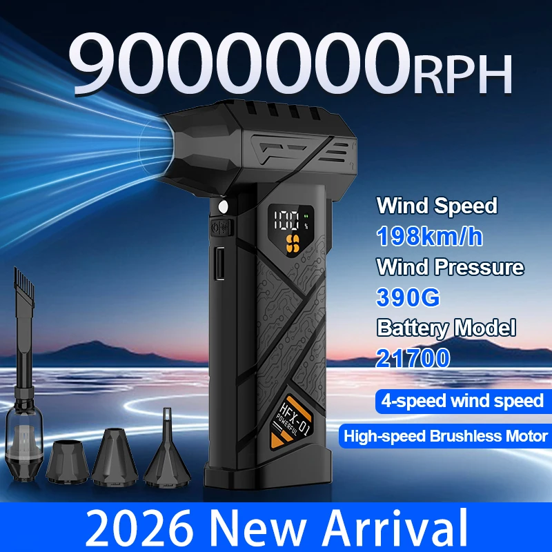 Souffleur turbo-jet 9000000RPH, moteur sans balais puissant, rechargeable par USB, lumière LED, dépoussiéreur électrique portable pour le nettoyage de voitures/ordinateurs