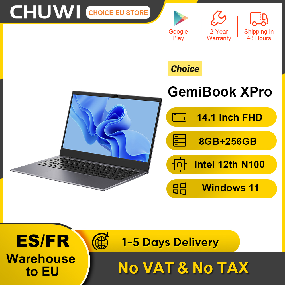 CHUWI GemiBook XPro 14,1-calowy laptop Intel 12th N100 8 GB DDR5 256 GB SSD Windows 11 1920*1080 16:9 Ekran WiFi 6 BT5.2 38 Wh