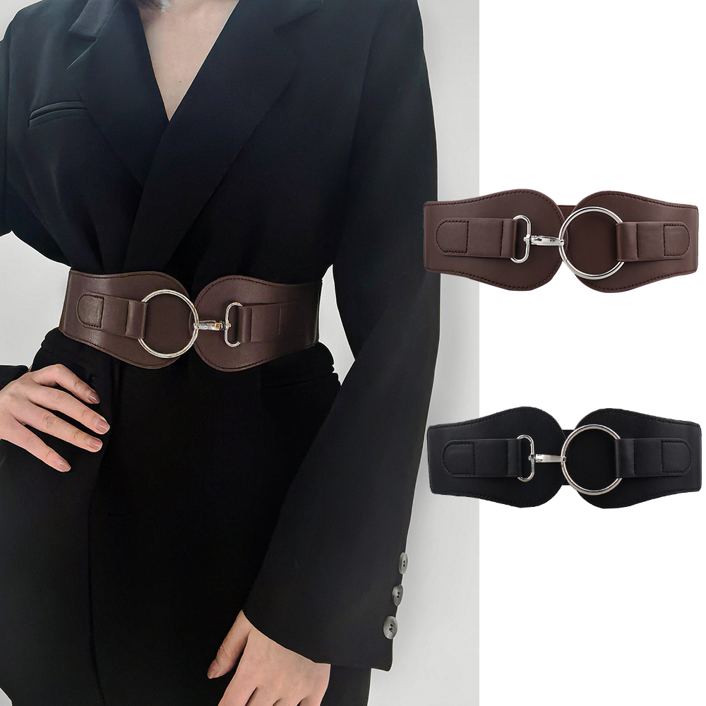 Luksusowy damski szeroki pasek elastyczna klamra w stylu vintage skórzana szeroka modna dzika klamra damska pasek w talii